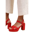 Red - Side - Where's That From Womens-Ladies Marcia PU Strappy Platform Block High Heels