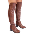 Brown - Front - Where's That From Womens-Ladies Britta Faux Leather Mid Heel Thigh-High Boots