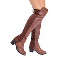 Brown - Back - Where's That From Womens-Ladies Britta Faux Leather Mid Heel Thigh-High Boots