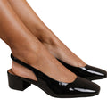 Black - Back - Where's That From Womens-Ladies Michigan Patent Leather Sling Back Low Block Heel Sandals