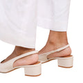 Cream - Side - Where's That From Womens-Ladies Michigan Patent Leather Sling Back Low Block Heel Sandals