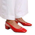 Red - Back - Where's That From Womens-Ladies Michigan Patent Leather Sling Back Low Block Heel Sandals