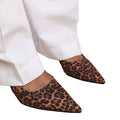 Brown-Black - Back - Where's That From Womens-Ladies New Leopard Print Satin Elastic Slingback Kitten Heel Sandals