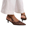 Brown-Black - Front - Where's That From Womens-Ladies New Leopard Print Satin Elastic Slingback Kitten Heel Sandals