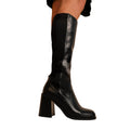 Black - Back - Where's That From Womens-Ladies Zhuri PU Side Zip Stretch Medium Block Heel Knee-High Boots