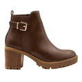 Brown - Front - Where's That From Womens-Ladies Kali PU Buckle Detail Stretch Medium Block Heel Ankle Boots