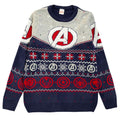 Navy-Grey-Red - Side - Avengers Womens-Ladies Logo Knitted Christmas Jumper